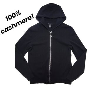 100% Cashmere Black Zip Hoodie